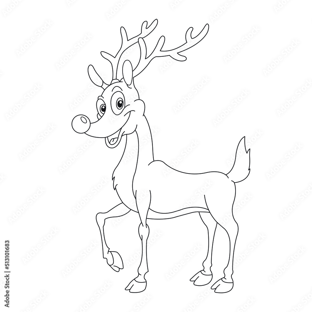 Cute deer coloring page for kids animal outline reindeer coloring book cartoon vector illustration