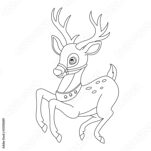 Cute deer coloring page for kids animal outline reindeer coloring book cartoon vector illustration