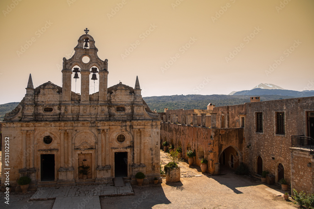 The orthodox monastery of Arkadi with the Psilortitis mountains in the background