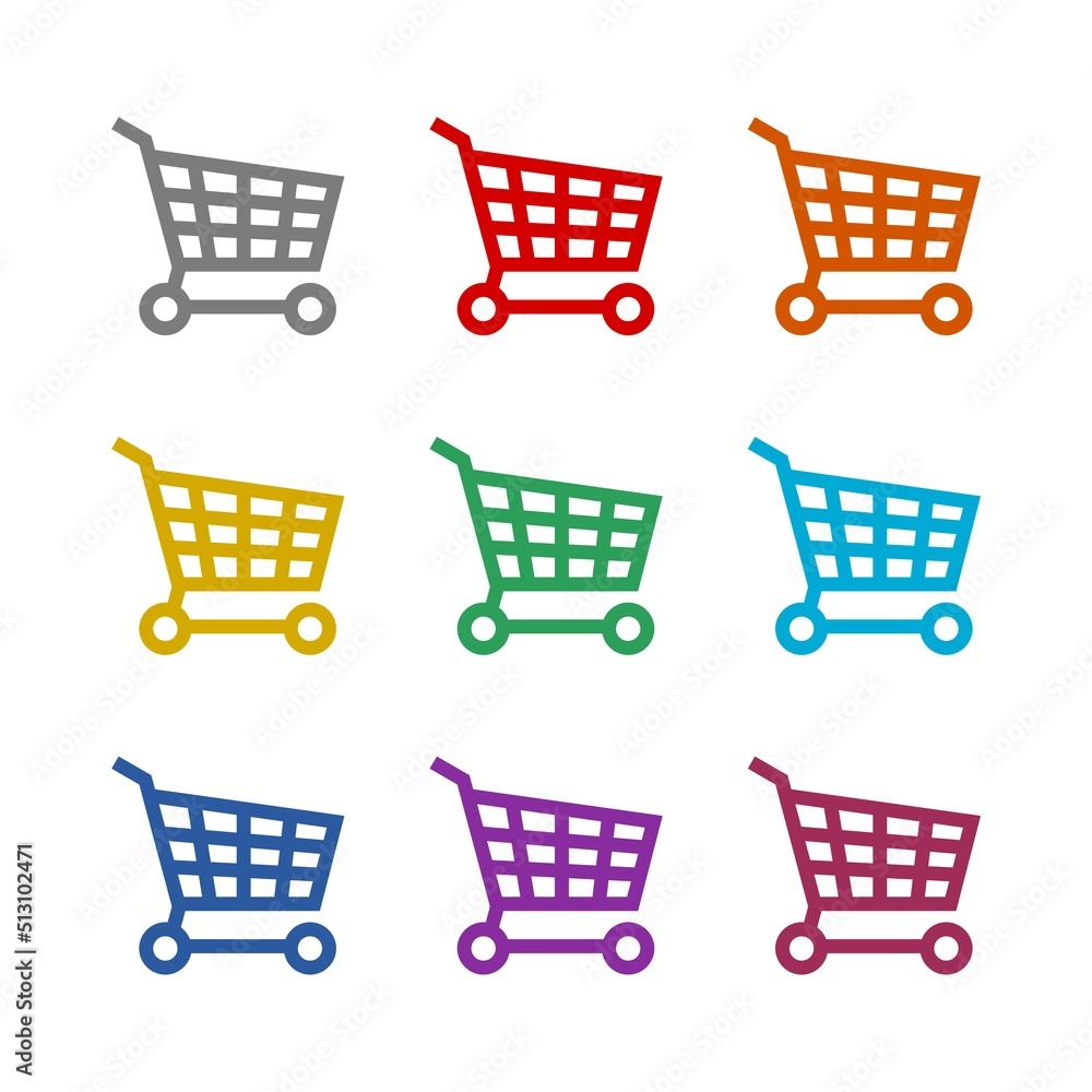 Shopping cart icon isolated on white background. Set icons colorful