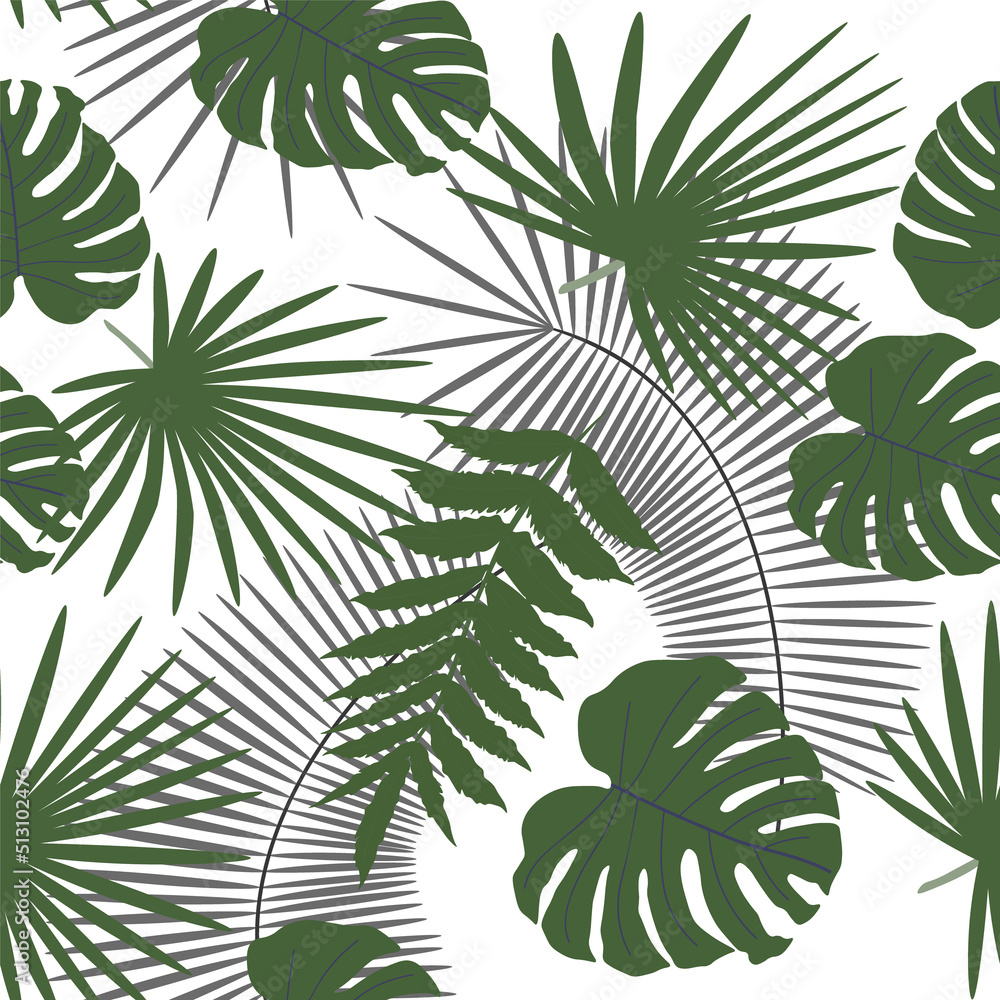 Tropical green seamless background palm leaves. Natural beauty. Spring decoration. Elegant decoration. Cute floral print. Seamless floral pattern.