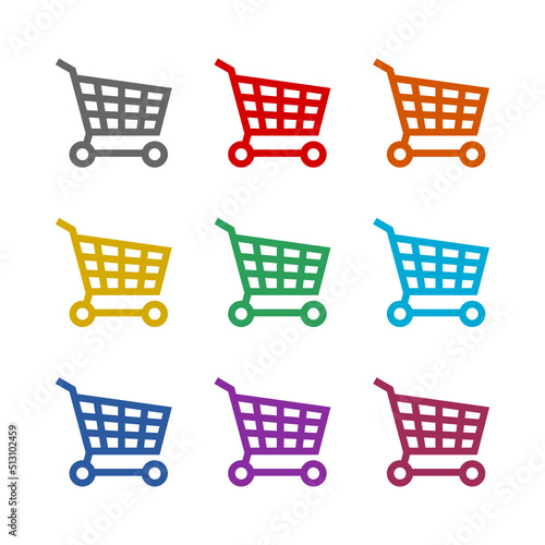 Shopping cart icon isolated on white background. Set icons colorful