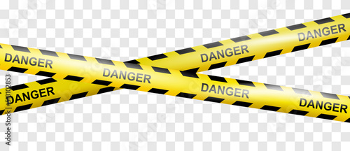 Realistic crossing warning danger tapes or Police line. Caution tape of warning signs for construction area or crime scene in yellow. Do not cross ribbon. Ribbons for accident, under construction photo
