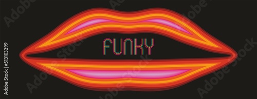 Panoramic banner background with colorful funky mouth. Vector illustration.