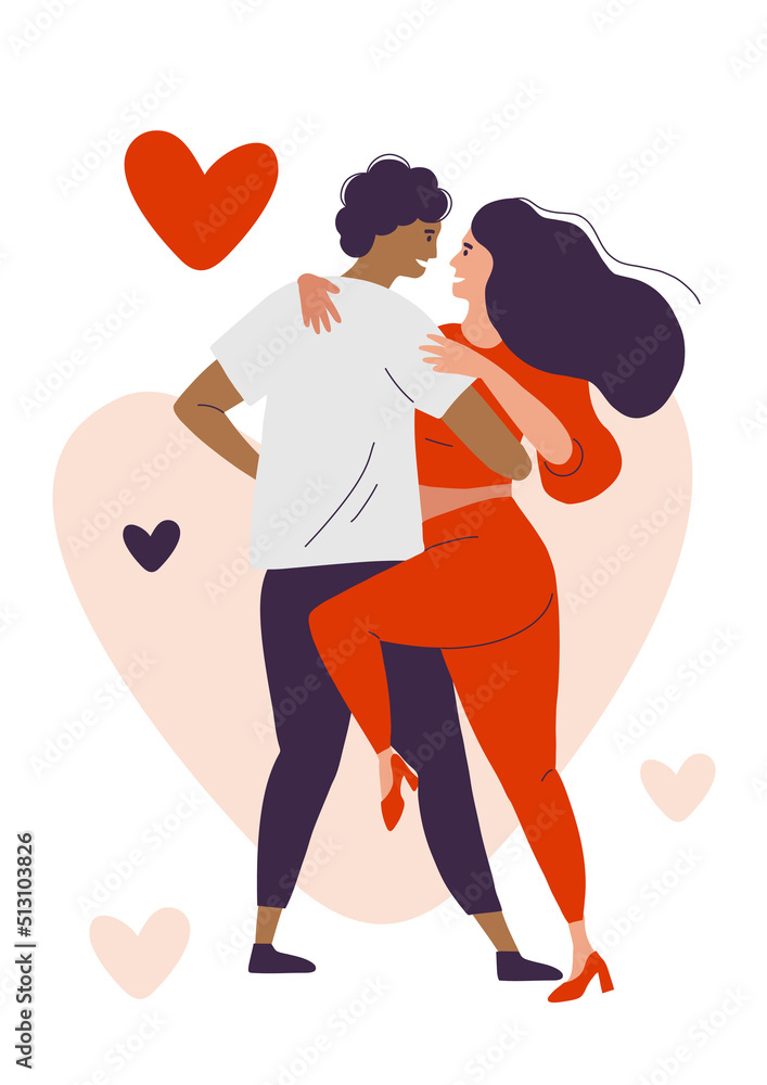 Lovers dance the tango. Passionate dance. Dancers in red and black dance Salsa and bachata. A man and a woman move at a dance festival. Lovers dance the tango. Passionate dance. Dancers in red and black dance Salsa and bachata. A man and a woman move at a dance festival.