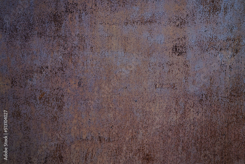 Dark blue brown grunge texture. Old rusty painted metal surface. Rust background with space for design.