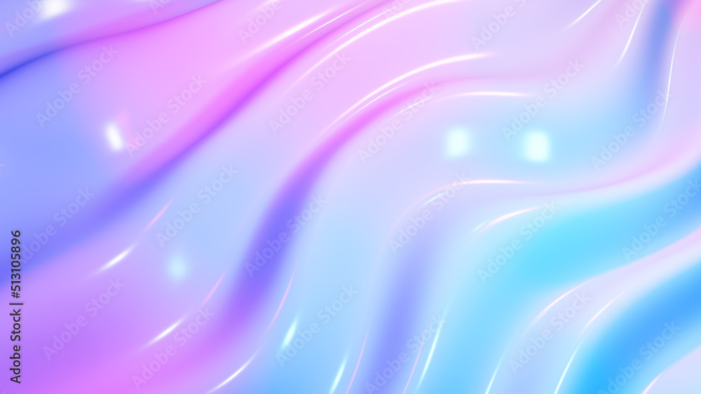 Obraz premium Abstract background 3D, shiny plastic waves with purple blue textures and lights interesting lustrous liquid wavy texture, 3D render illustration.