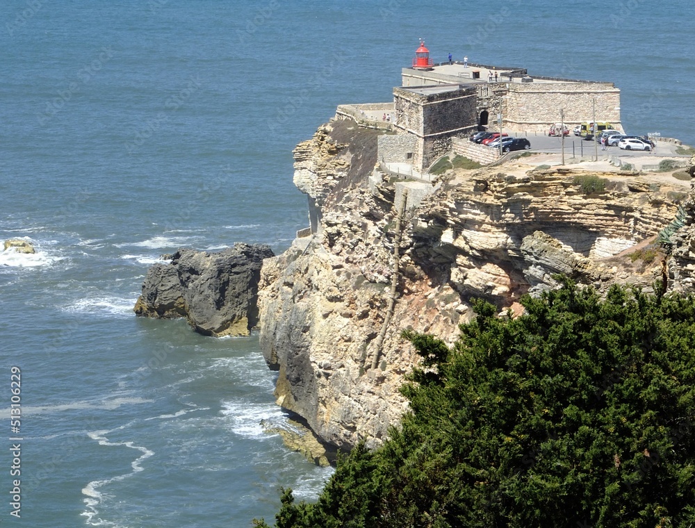 Rock with lighthouse in Nazare, Centro - Portugal 