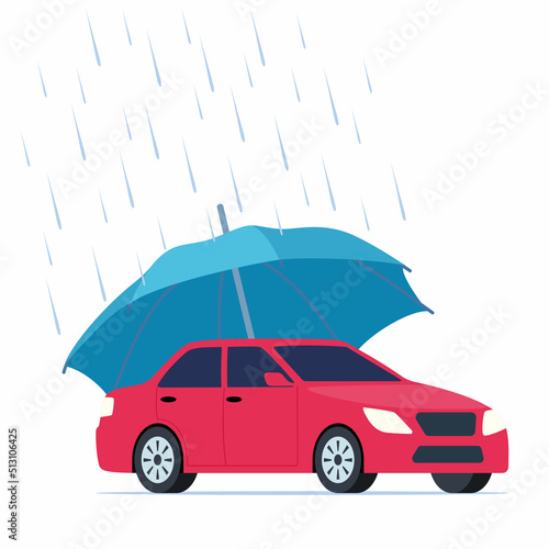 Car insurance concept illustration. Umbrella that protects automobile. Insurance policy. Vector.