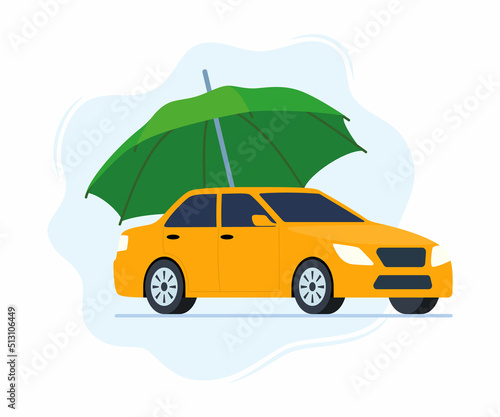Car insurance concept illustration. Umbrella that protects automobile. Insurance policy. Vector.
