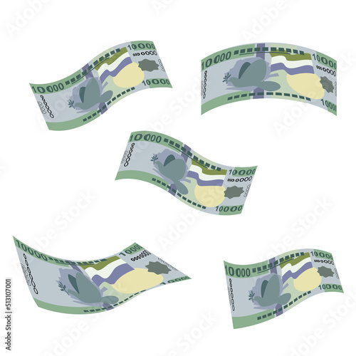 Leone Vector Illustration. Sierra Leone money set bundle banknotes. Falling, flying money 10000 SLL. Flat style. Isolated on white background. Simple minimal design.