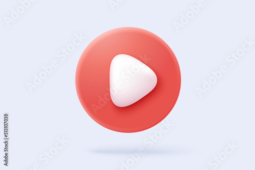 3d social media play video in background. Red round play button for start multimedia with colorful concept of video, audio playback. 3d media player button icon rendering vector illustration photo