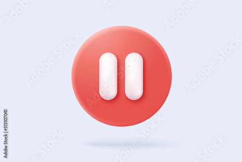 3d social media pause video in background. Red round play button for pause multimedia with colorful concept of video, audio playback. 3d media player button icon rendering vector illustration photo