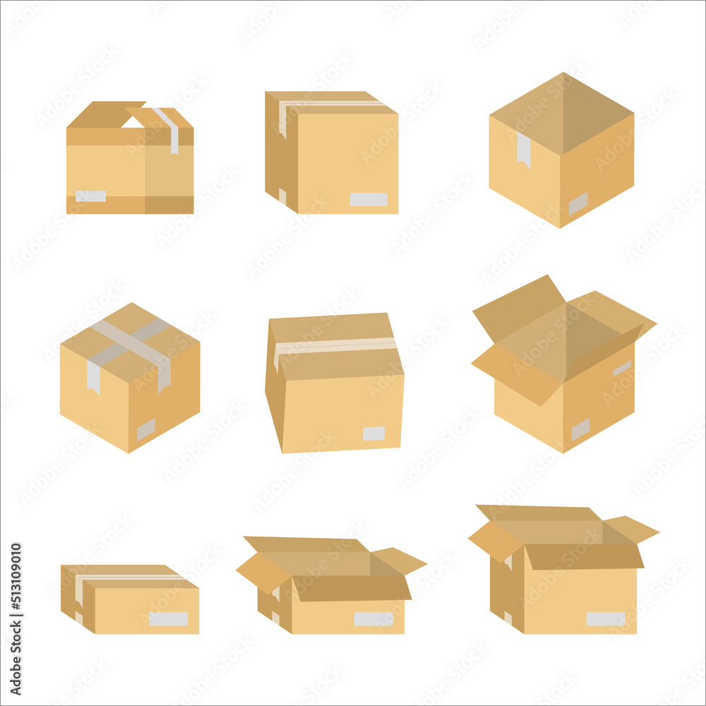 Cardboard boxes for packaging flat illustration set Cardboard boxes for packaging flat illustration set