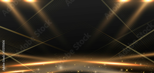 Photographie Abstract elegant gold lines diagonal scene on black background