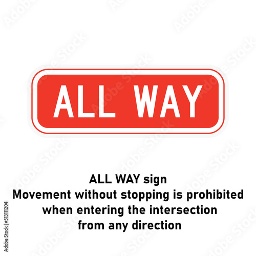 ALL WAY road sign Traffic sign on white background