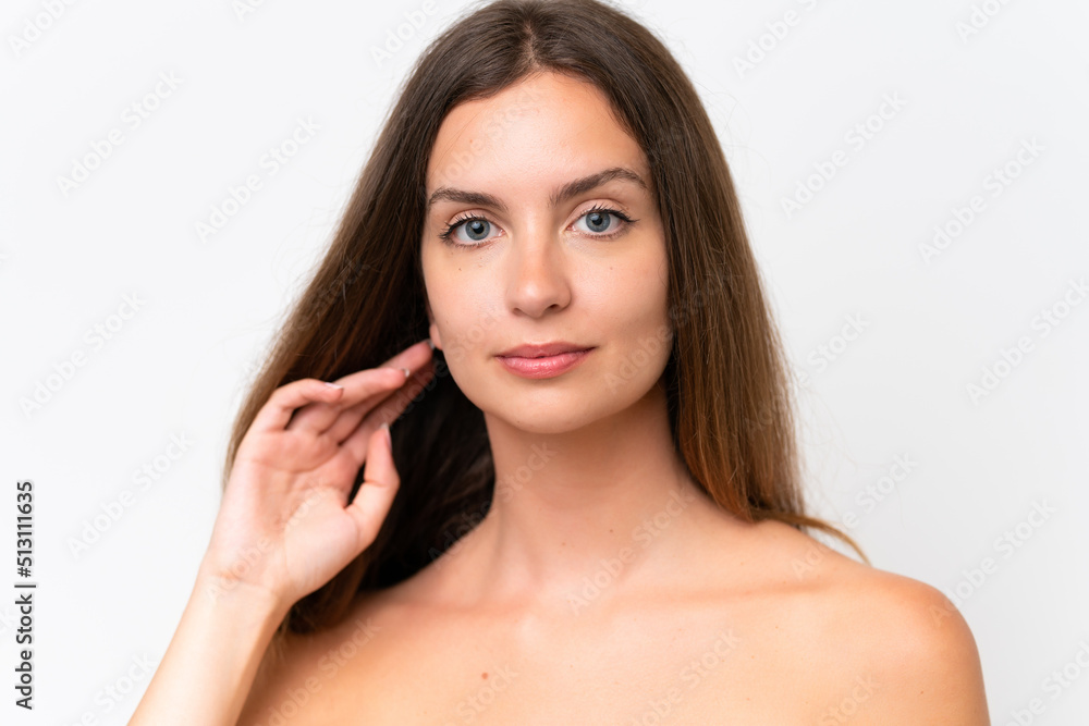 Young caucasian woman isolated on white background . Close up portrait Young caucasian woman isolated on white background . Close up portrait