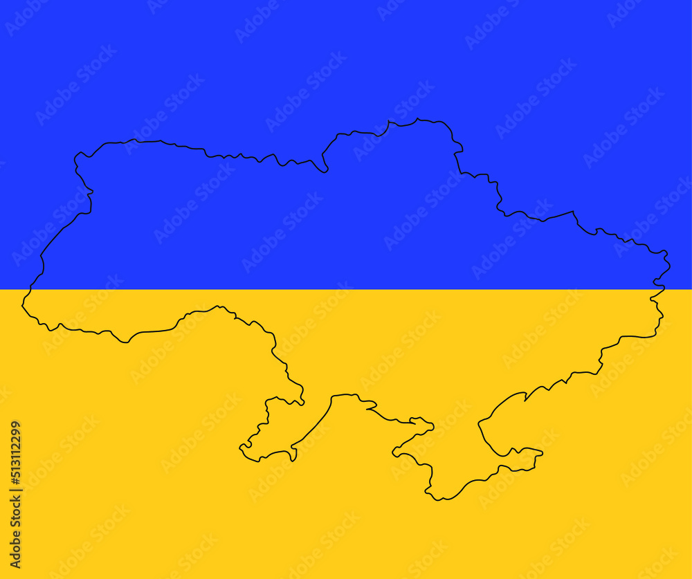 Vector Illustration of the Flag Incorporated Into the Map of Ukraine