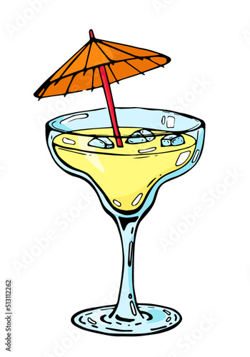 Vector yellow cocktail with little drink umbrella