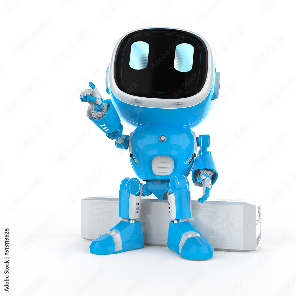 Naklejka premium cute and small artificial intelligence assistant robot finger point