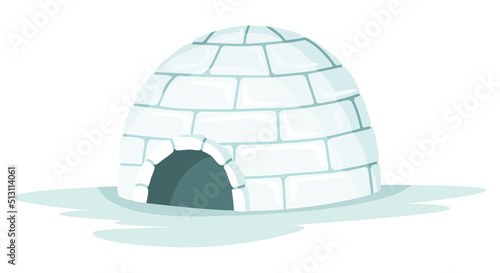 Igloo icon. Cartoon vector icehouse. Winter construction from ice blocks. Eskimo peoples house isolated on white background