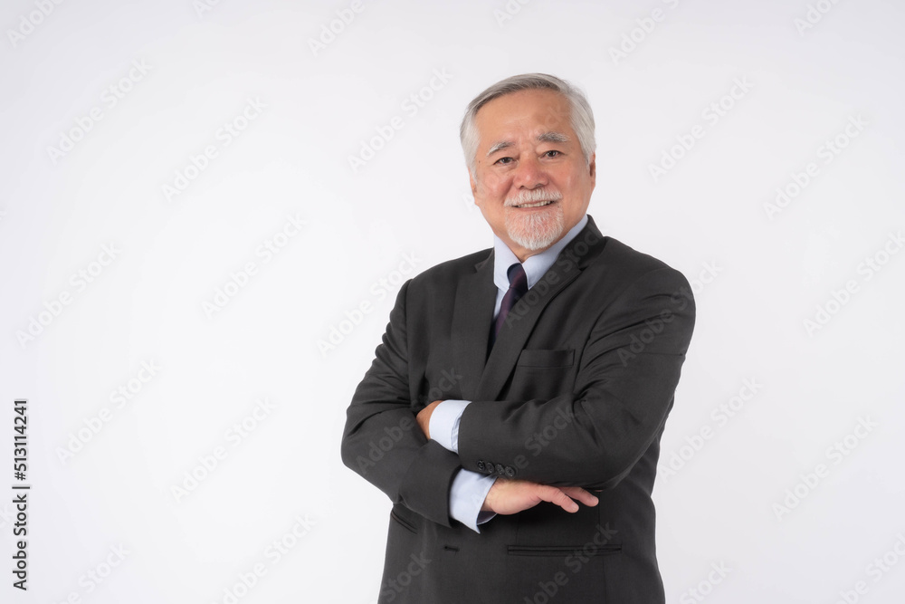 portrait of a senior business man , Asian senior man , old man , feel happy good health standing arms crossed isolated on white background - lifestyle senior male concept portrait of a senior business man , Asian senior man , old man , feel happy good health standing arms crossed isolated on white background - lifestyle senior male concept