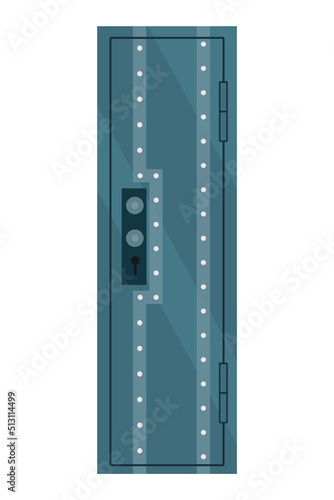 Metal armored safe door. Reliable data protection. Deposit box icon. Protection of personal information. Bank vault door