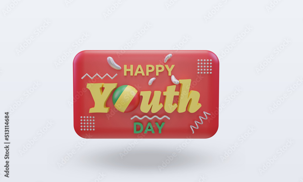 3d youth day Republic Congo flag rendering front view