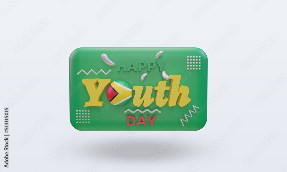 3d youth day Guyana flag rendering front view