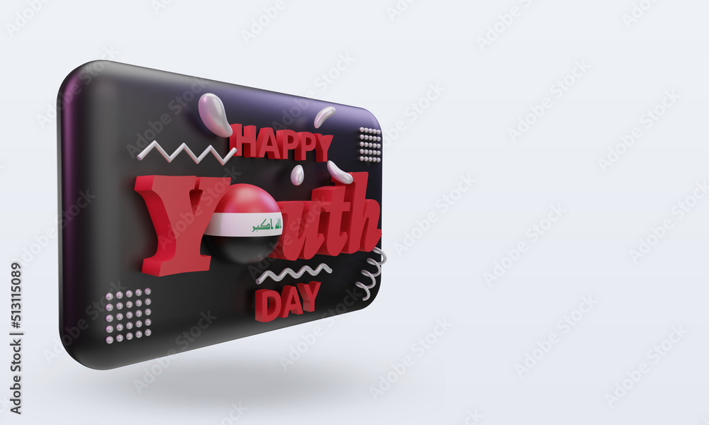 3d youth day Iraq flag rendering left view 3d youth day Iraq flag rendering left view