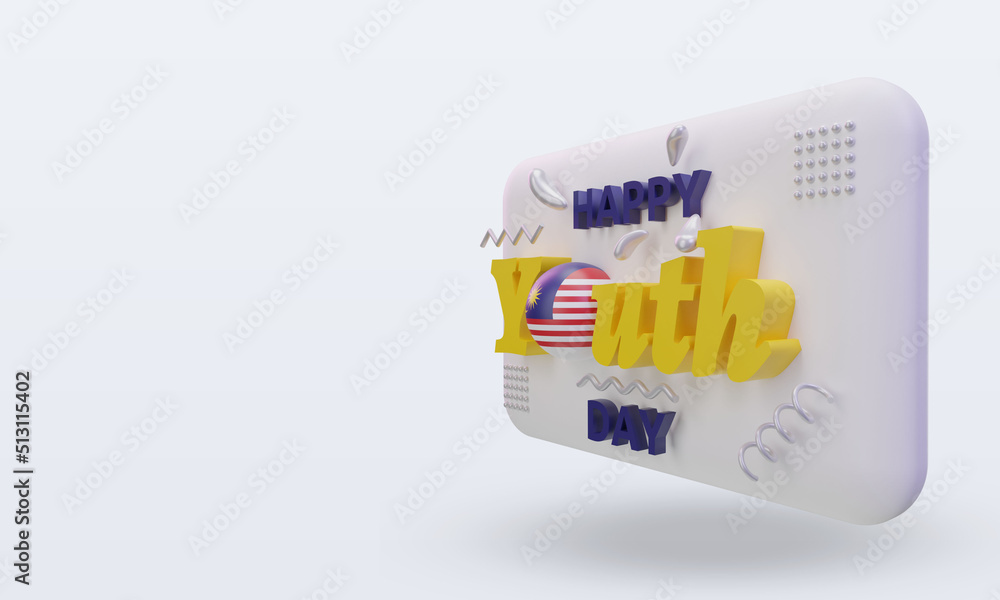 3d youth day Malaysia flag rendering right view 3d youth day Malaysia flag rendering right view