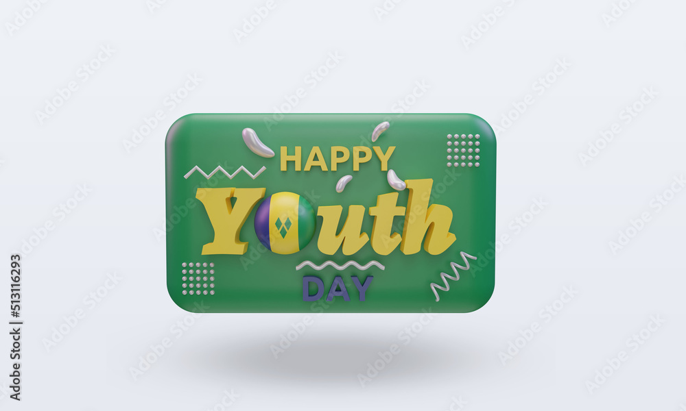 3d youth day St Vincent and the Grenadines flag rendering front view 3d youth day St Vincent and the Grenadines flag rendering front view