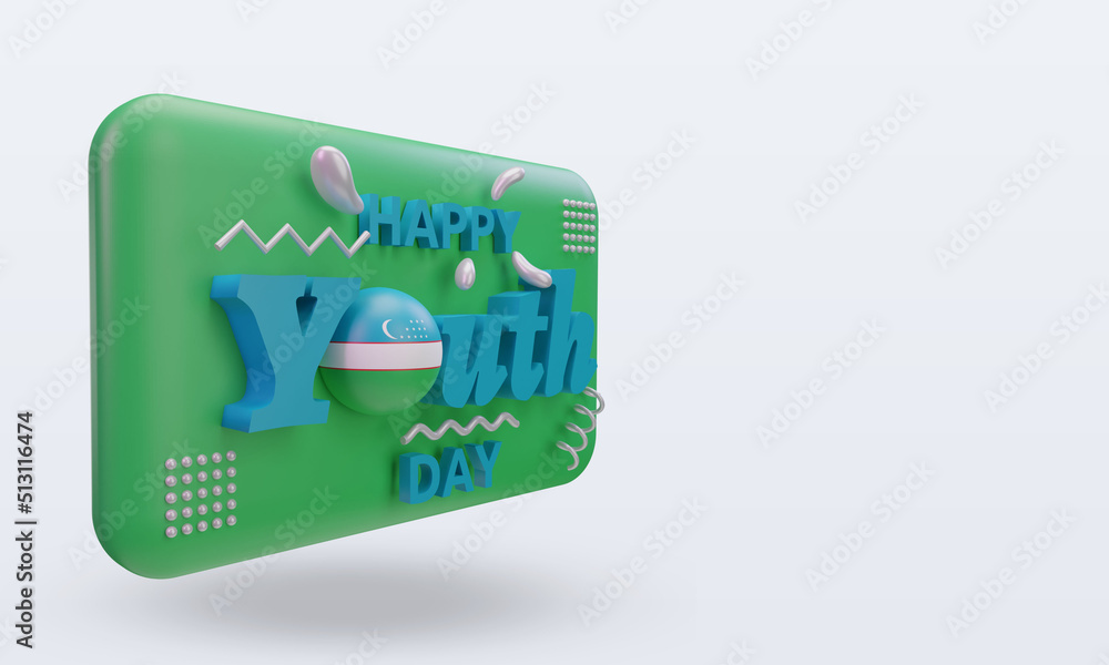3d youth day Uzbekistan flag rendering left view 3d youth day Uzbekistan flag rendering left view