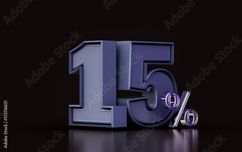 15 percent discount offer metallic effect on dark background 3d illustration for shopping marketing