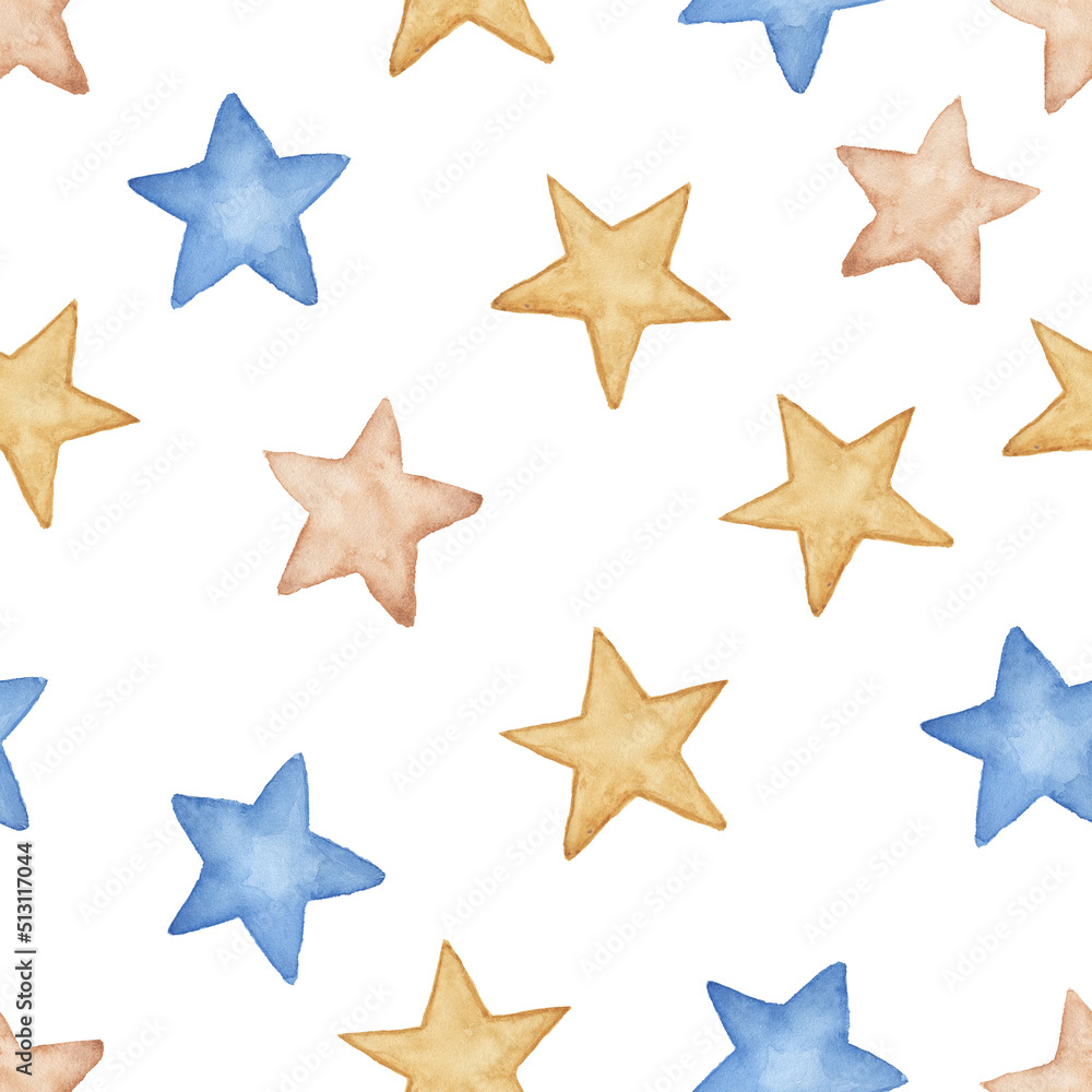 Cute watercolor seamless background with stars Cute watercolor seamless background with stars