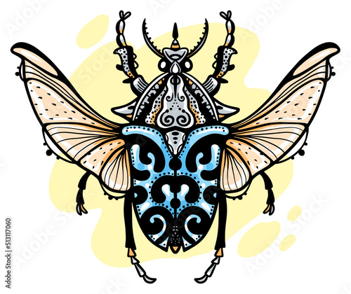 Illustration of beetle for stickers, tattoos and designs