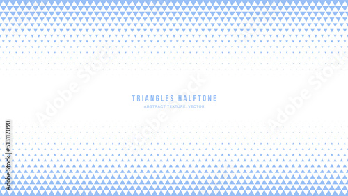 Triangles Modern Halftone Geometric Pattern Vector Horizontal Border White Blue Abstract Background. Faded Checkered Triangle Particles Subtle Texture. Half Tone Art Graphic Pure Light Wide Wallpaper
