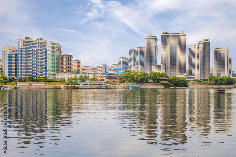 skyline of Pyongyang by the Taedong River