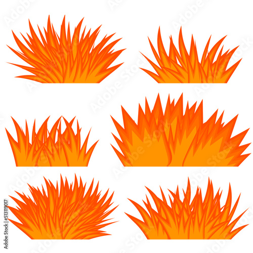 Fire shapes set on white background