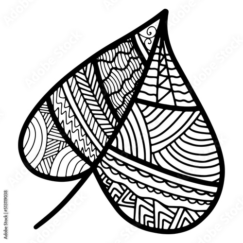 PrintVector zen tangle and doodle leaf. Nature coloring book. Black and white zentangle. Doodle handdrawn illustration