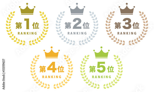 フラットなランキングアイコンの素材セット　ベクターイラスト