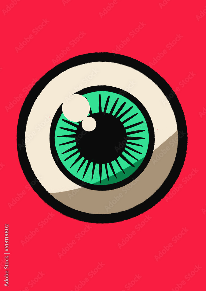 Graphic novel comic book style eyeball on red background
Graphic novel comic book style eyeball on red background