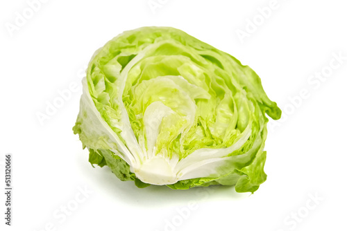 Iceberg lettuce half head, fresh leafy green vegetable isolated on white