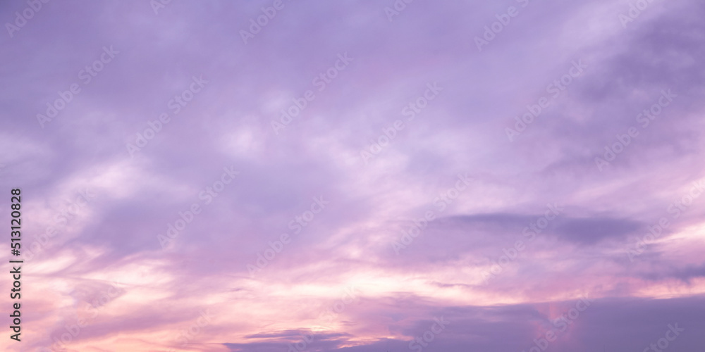 Purple sky with clouds background. Summer twilight sky