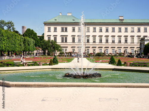 Mirabell Palace and beautiful garden fountain in Salzburg, Austria