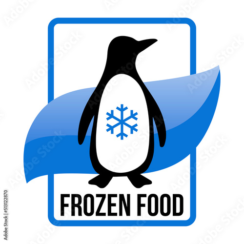 Frozen food logo with penguin. Food package label, storage instruction vector design photo