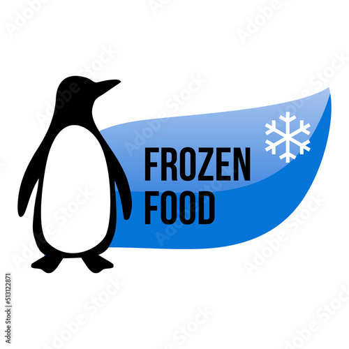 Frozen food logo with penguin. Food package label, storage instruction vector design photo