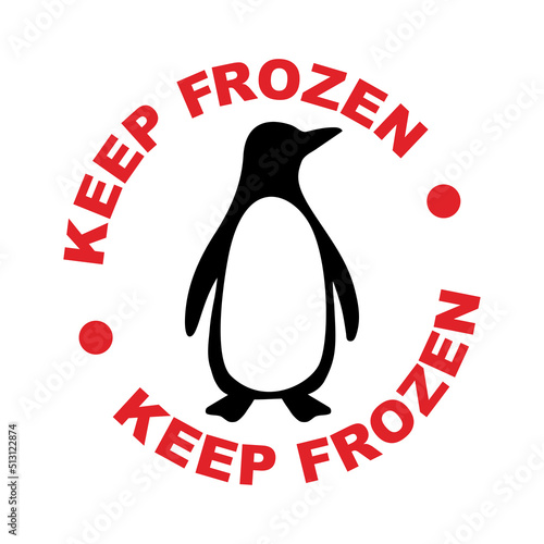 Keep frozen logo with penguin. Food package label, storage instruction vector design