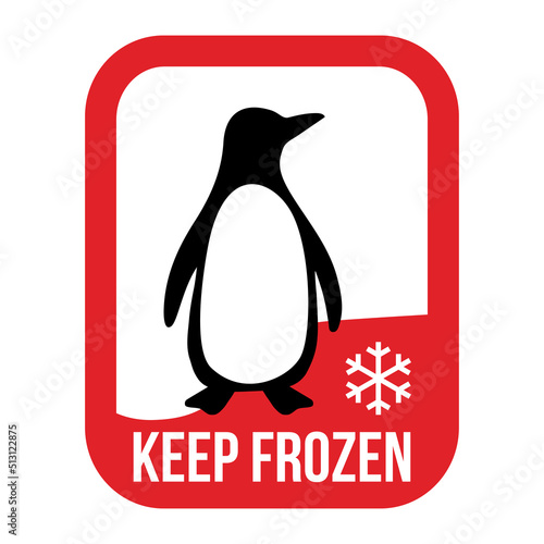 Keep frozen logo with penguin. Food package label, storage instruction vector design photo