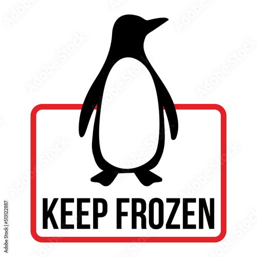 Keep frozen logo with penguin. Food package label, storage instruction vector design